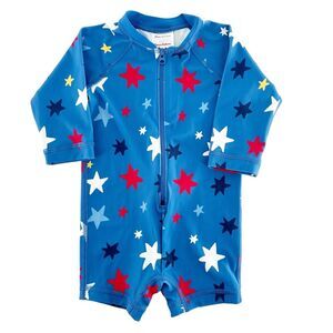 Hanna Andersson Swimsuit 3-6 mos Blue Red White Stars Rash Guard Long Sleeve